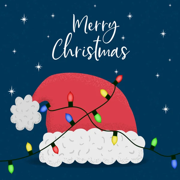 Καλά Χριστούγεννα Ευχετήρια Κάρτα Εικονογράφηση Κόκκινο Καπέλο Santa Claus Πολύχρωμα — Διανυσματικό Αρχείο