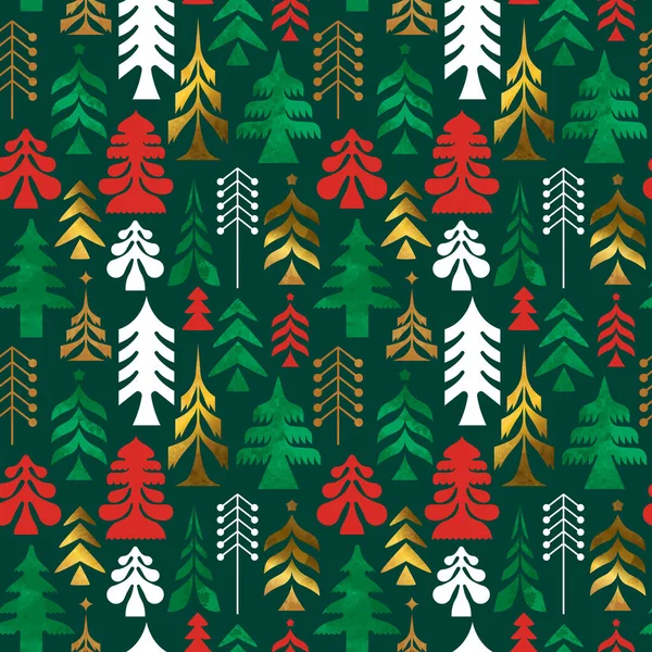 Christmas Holiday Seamless Pattern Traditional Scandinavian Folk Pine Tree Decoration — Stock Vector