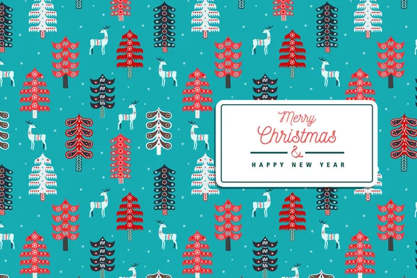 Joyeux Noël Bonne Année Illustration Carte Vœux Avec Art Scandinave — Image vectorielle