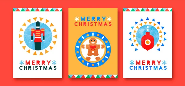 Frohe Weihnachten Grußkarte Set Vorhanden Moderne Skandinavische Illustrationssammlung Mit Abstrakten — Stockvektor