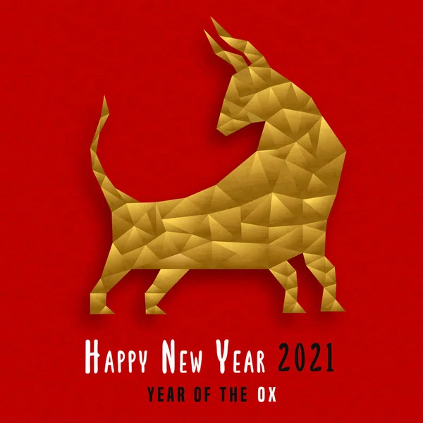 Čínský Nový Rok Vola 2021 Blahopřání Gold Low Poly Styl — Stockový vektor