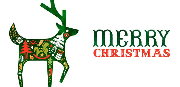 Feliz Navidad Retro Arte Folclórico Banner Web Decoración Nórdica Tradicional — Vector de stock