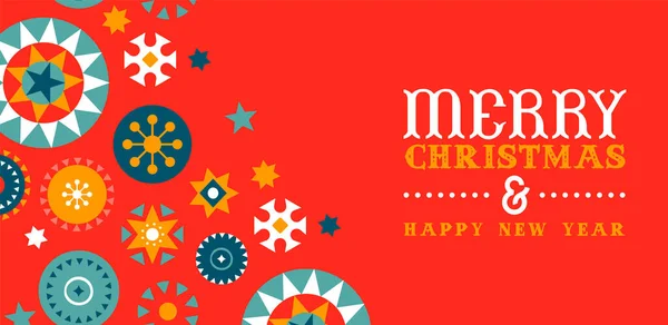 メリークリスマスお祝いの北欧の民俗芸術のアイコンの新年のWebバナーイラスト クリスマスのお祝いのための幾何学的な北欧スタイルの休日の装飾 — ストックベクタ
