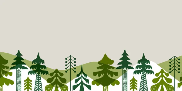 Rétro Scandinave Art Pin Forêt Fond Noël Saison Toile Fond — Image vectorielle