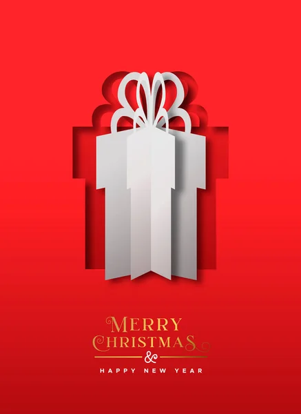 Щасливого Різдва Новим Роком Вітальна Листівка Ілюстрація Паперова Подарункова Коробка — стоковий вектор