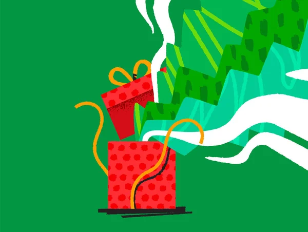 Vrolijk Kerstcadeau Doos Illustratie Moderne Platte Hand Getekend Cartoon Stijl — Stockvector