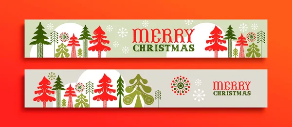 Merry Christmas Thin Web Banner Illustration Set Traditional Scandinavian Art — Stock Vector