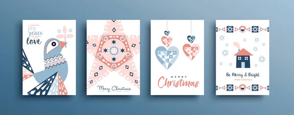 Merry Christmas Happy New Year Scandinavian Greeting Card Illustration Set — Stock Vector