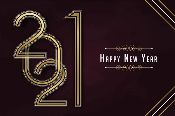 2021年新年快乐金贺卡插画 带有金色装饰线条框的日历日期标志 — 图库矢量图片