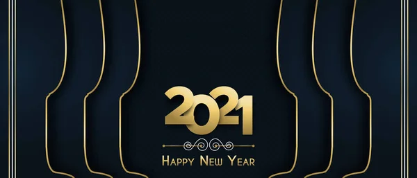 Felice Anno Nuovo 2021 Web Banner Illustrazione Astratto Oro Champagne — Vettoriale Stock