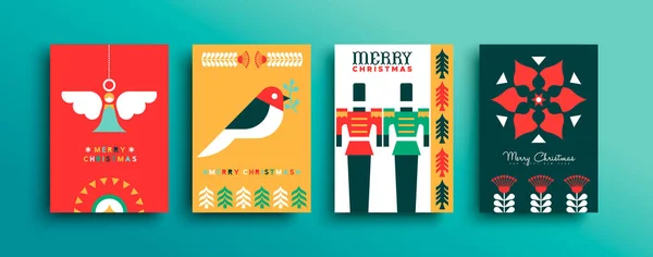 Frohe Weihnachten Grußkarte Set Vorhanden Moderne Minimalistische Volkskunst Design Kollektion — Stockvektor