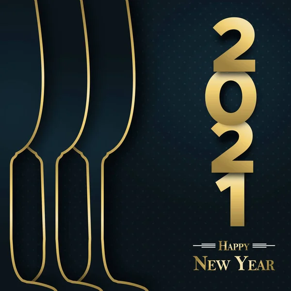 Feliz Ano Novo 2021 Ilustração Cartão Saudação Vidro Bebida Champanhe —  Vetores de Stock