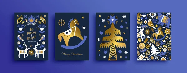 Feliz Navidad Feliz Año Nuevo Conjunto Tarjetas Felicitación Colección Lujo — Archivo Imágenes Vectoriales