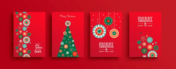 Merry Christmas Greeting Card Collection Abstract Mid Century Art Style — Stock Vector