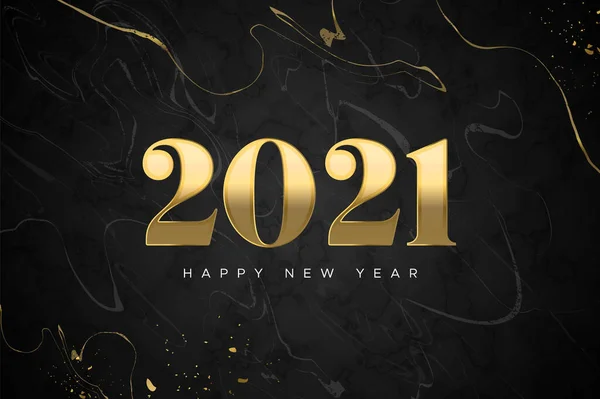 Иллюстрация Поздравительной Открытки 2021 Года Роскошный Черный Мраморный Фон Элегантным — стоковый вектор
