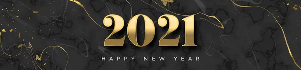 Szczęśliwego Nowego Roku 2021 Web Banner Ilustracja Luksusowy Czarny Marmur — Wektor stockowy