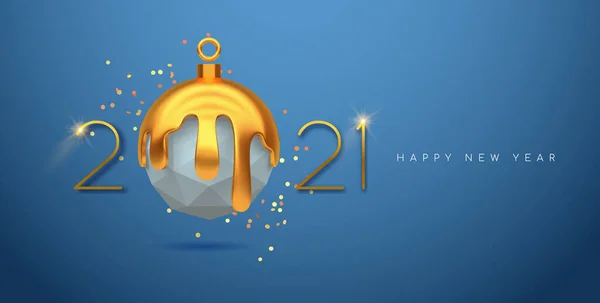 Bonne Année 2021 Carte Vœux Luxe Low Poly Boule Blanche — Image vectorielle