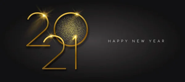 ハッピーニューイヤー2021ゴールド豪華なグリーティングカードデザイン カレンダー日付黒の背景に金色の輝きの塵と番号サイン — ストックベクタ