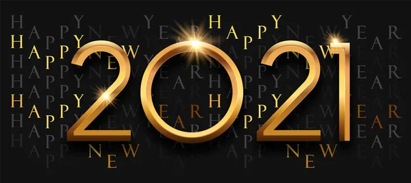 Feliz Ano Novo 2021 Ouro Luxo Web Banner Ilustração Design — Vetor de Stock