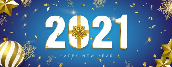 Bannière Web Bonne Année Signe Numérique 2021 Avec Ruban Boîte — Image vectorielle