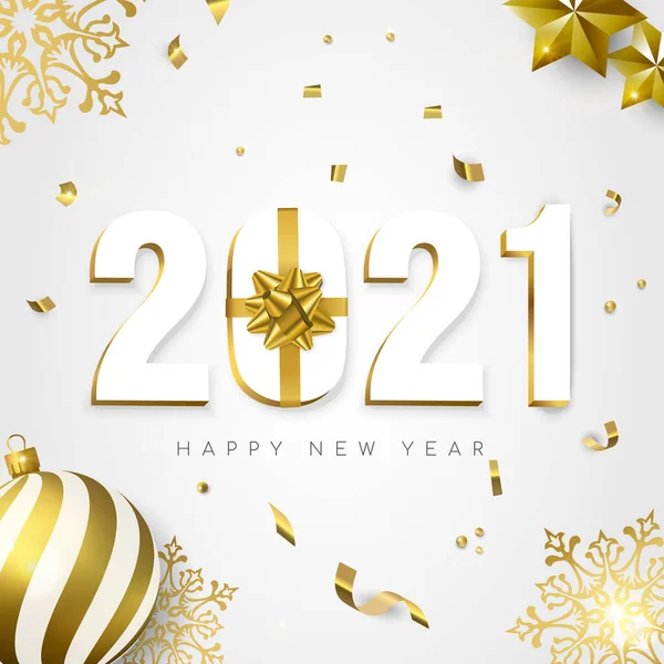 Поздравление Новым Годом Открытка 2021 Номер Знак Золотой Лентой Подарочной — стоковый вектор