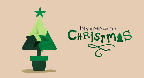 绿色圣诞树与环保假日的概念再生符号 孤立的白人背景下的环境保护意识说明 — 图库矢量图片
