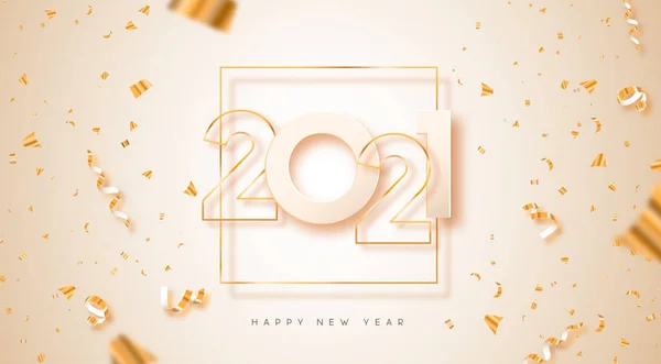 Boldog Évet 2021 Üdvözlőlap Illusztráció Realisztikus Arany Szám Dátum Jel — Stock Vector