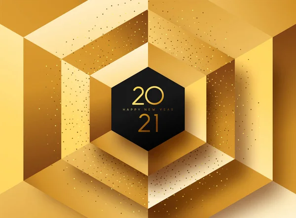 Feliz Año Nuevo 2021 Ilustración Tarjeta Felicitación Oro Lujo Fondo — Vector de stock