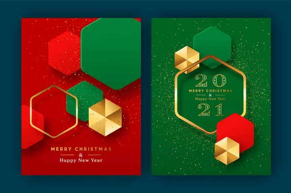 Feliz Natal Feliz Ano Novo 2021 Conjunto Cartões Luxo Moderno —  Vetores de Stock
