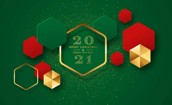 Buon Natale Felice Anno Nuovo 2021 Moderno Biglietto Auguri Lusso — Vettoriale Stock