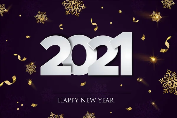 Поздравительная Открытка 2021 Года Роскошная Концепция Зимней Вечеринки Золотыми Конфетти — стоковый вектор