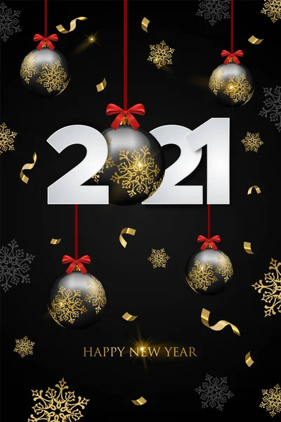 Новым Годом 2021 Роскошная Праздничная Открытка Черное Золотое Рождественское Украшение — стоковый вектор