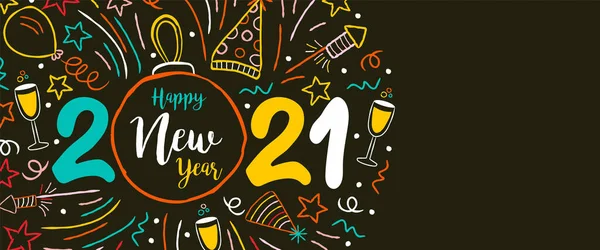 Feliz Año Nuevo 2021 Ilustración Banner Web Adorno Colorido Bola — Vector de stock