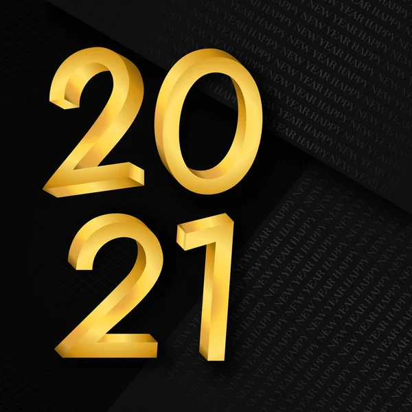 ハッピーニューイヤー2021グリーティングカード 休日のイベント招待状や季節の挨拶のための黒い紙の倍の背景と豪華な金の色の3D金のカレンダー番号 — ストックベクタ
