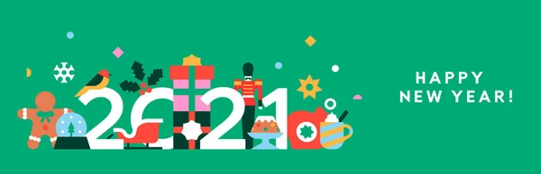 Feliz Año Nuevo 2021 Ilustración Banner Web Decoración Abstracta Vacaciones — Vector de stock