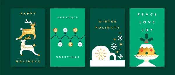Merry Christmas Greeting Card Illustration Set Green Party Decoration Luxury — Stock Vector