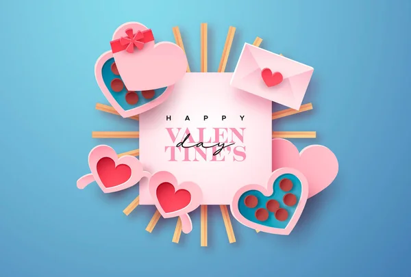 Joyeux Valentine Day Illustration Carte Voeux Dans Style Coupe Papier — Image vectorielle