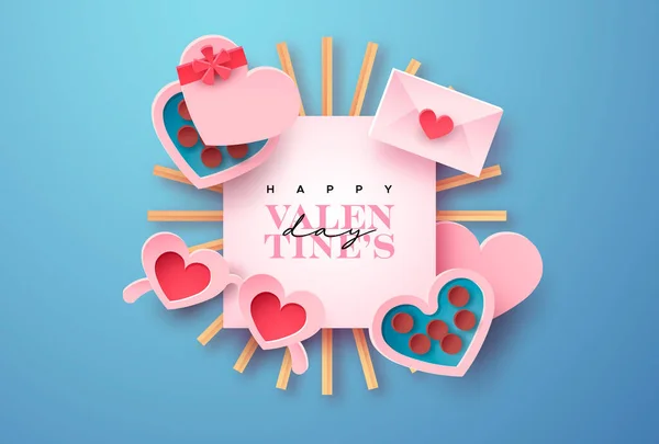 Feliz Día San Valentín Ilustración Tarjeta Felicitación Estilo Realista Corte — Vector de stock