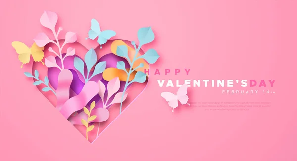 Feliz Día San Valentín Tarjeta Felicitación Plantilla Ilustración Estilo Papercut — Vector de stock