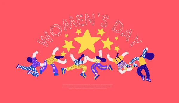 International Women Day Web Template Illustratie Van Vrouwen Groep Doen — Stockvector