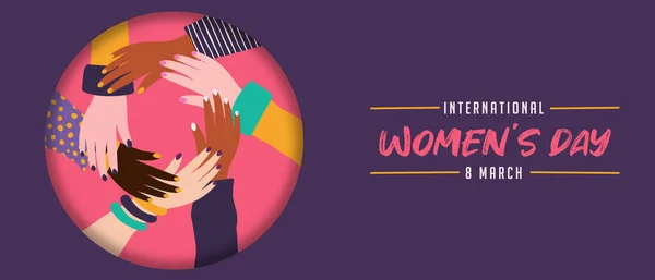 International Women Web Banner Illustration Diverse Women Hands Circle Holding —  Vetores de Stock