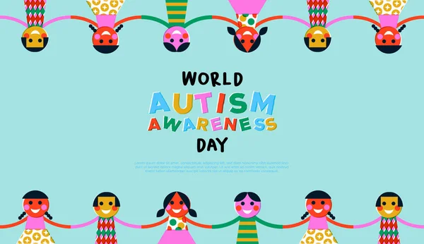 World Autism Awareness Day Web Template Ilustração Crianças Felizes Amigos — Vetor de Stock