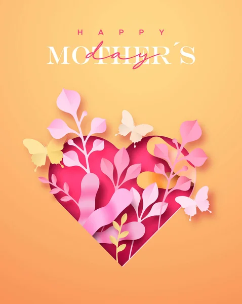 Ευτυχισμένη Ημέρα Της Μητέρας Ευχετήρια Κάρτα Εικονογράφηση Στυλ Χαρτοκόπτη Ροζ — Διανυσματικό Αρχείο