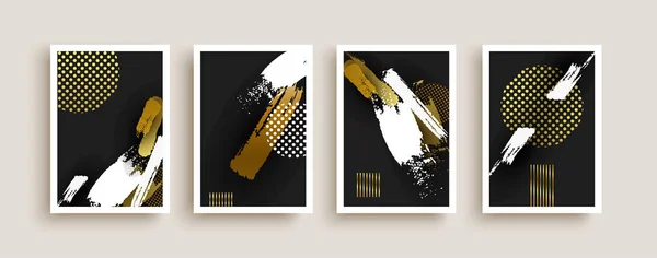 手描きで抽象的なグランジゴールドと黒のイラストコレクション ビジネステンプレートまたはプレミアムデザインのための豪華なミニマリストゴールデンフレームセット — ストックベクタ
