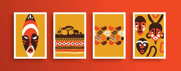 Conjunto Quadros Ilustração Arte Africana Estilo Tradicional Pintura Tribal Coleção —  Vetores de Stock