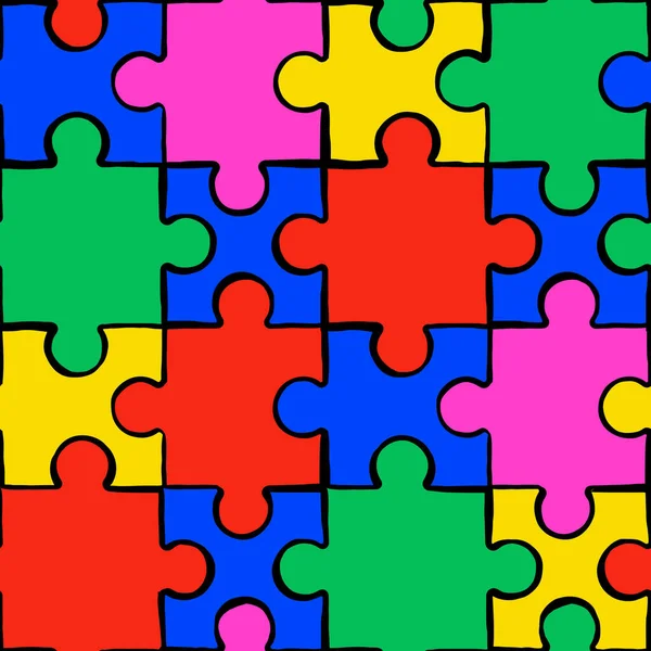 Colorido Juego Puzzle Patrón Sin Costuras Mano Dibujado Estilo Dibujos — Archivo Imágenes Vectoriales