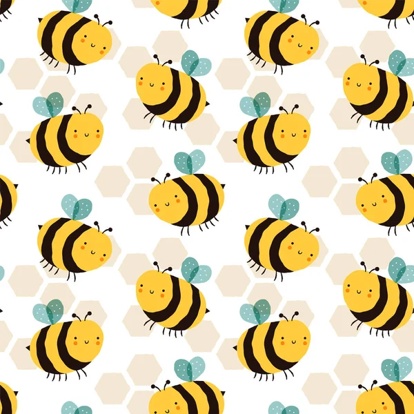 Rolig Bee Doodle Tecknad Sömlös Mönster Illustration Med Söt Humla — Stock vektor