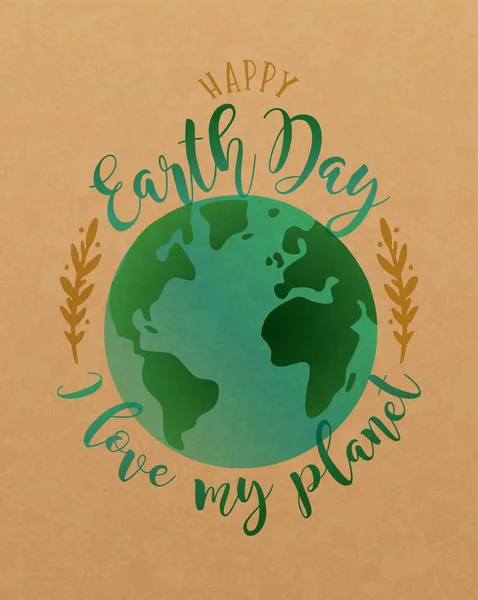 Happy Earth Day Grußkarte Illustration Der Grünen Aquarell Welt Mit — Stockvektor