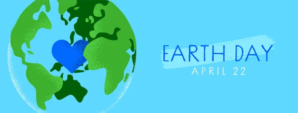 Веб Баннер Дня Земли Иллюстрация Зеленого Мира Красным Сердцем Внутри — стоковый вектор