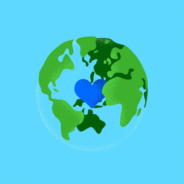 Earth Illustration Green World Heart Shape Global Environment Care Concept — Stock Vector